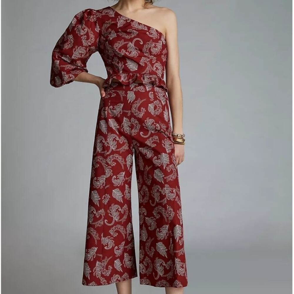 Anthropologie Mare Mare Teresita two-piece poplin one shoulder top culottes XS